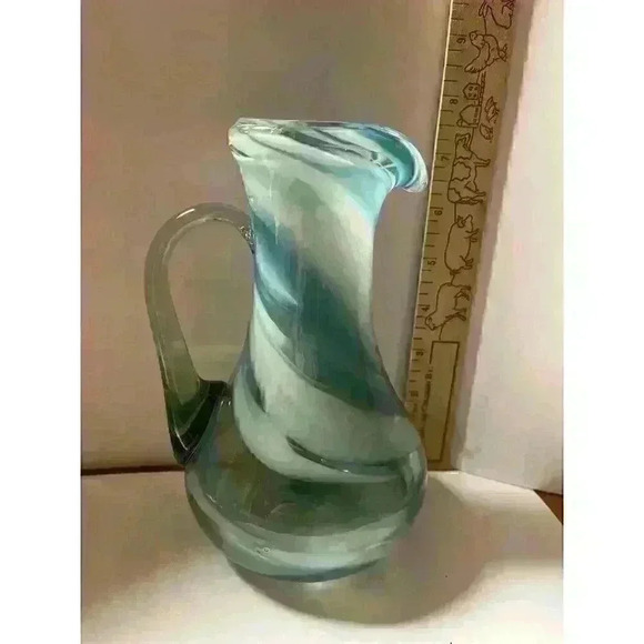 Vintage‎ hand blown blue/white glass pitcher - Picture 2 of 4